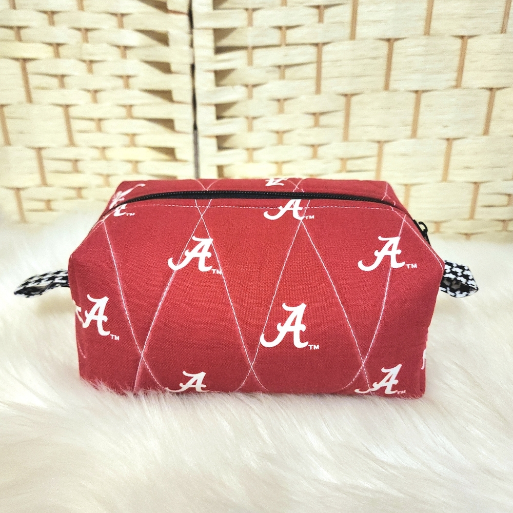 Handmade Quilted Boxy Bag 100% University Of Alabama Fabric Makeup Travel Lined